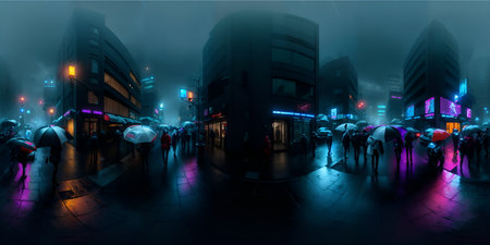 Cyberpunk Night City Tron Future 360 Panorama HDRIの写真素材