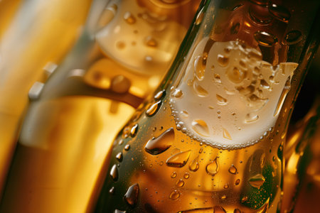 macro beer bottle background with Water dropsの写真素材