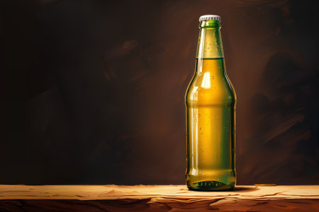 Cold beer bottle with drops, frost and vapour on blackの写真素材