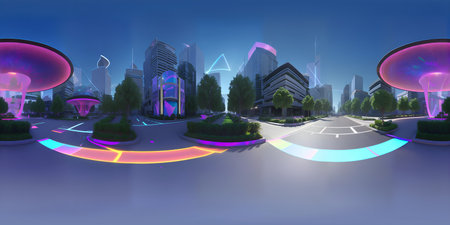 Night evening city street 360 degree HDRI map