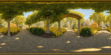 equirectangular panorama 360 degrees forest park trees in park green zoneの素材