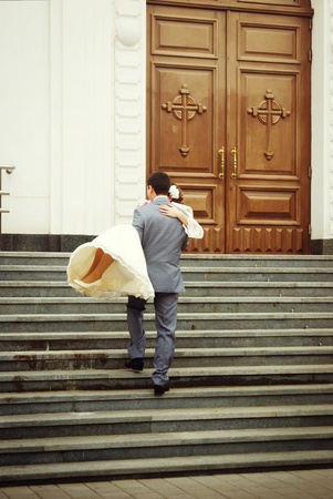 Young happy bride and groomの写真素材