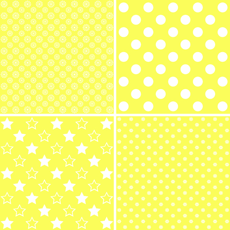 Set of cute patterns. Collection of backgrounds in white and yellow colors. illustration.のイラスト素材