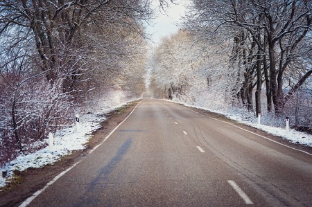 Beautiful winter landscape with the winter roadの写真素材