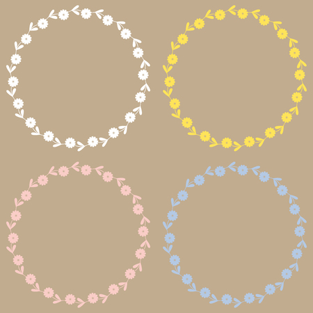 Floral Frame Collection. Set of cute retro flowers.のイラスト素材