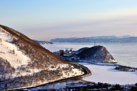 Aerial image of snow-covered Russian Volcano. Kamchatka.の写真素材