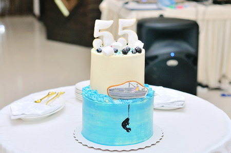 Birthday cake with candles. Focus is on cakeの写真素材