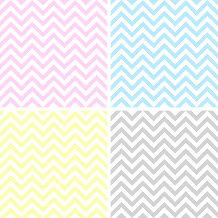 Set of 4 zigzag patterns in pastel tonesのイラスト素材