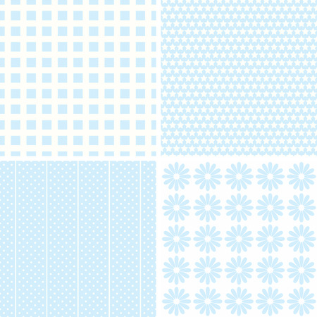 4 Chic different seamless patterns. Blue and white color.のイラスト素材