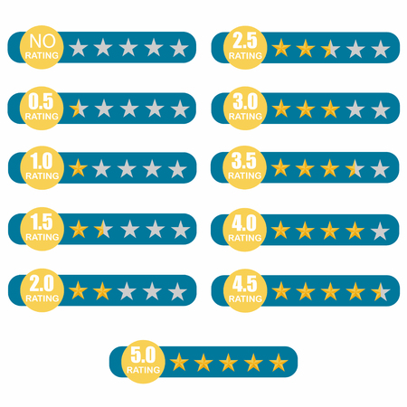 Five rating star. Customer review, rating, quality and level concept. A set of strips with golden stars. Vector illustration.のイラスト素材