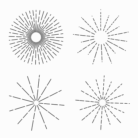 Set of vintage vector sunburst. Abstract sun rays. Black hand drawn illustration on white background. Vectorのイラスト素材