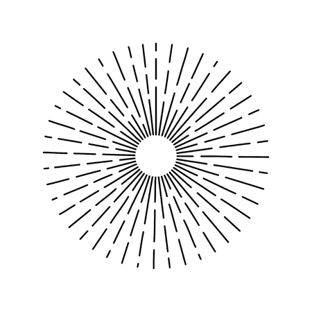 Vintage vector sunburst. Abstract sun rays. Black hand drawn illustration on white background.のイラスト素材