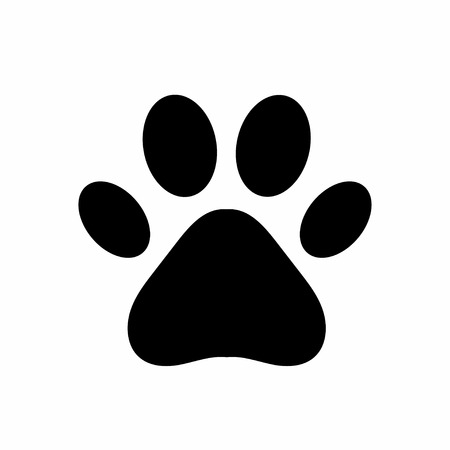 Dog or cat paw. Black paw print isolated on white background. Vector illustration.のイラスト素材