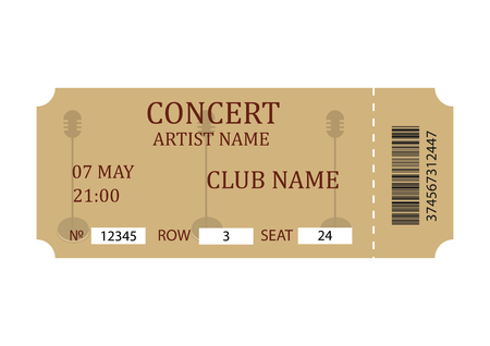 Concert ticket. Retro ticket template isolated on white background. Vectorのイラスト素材