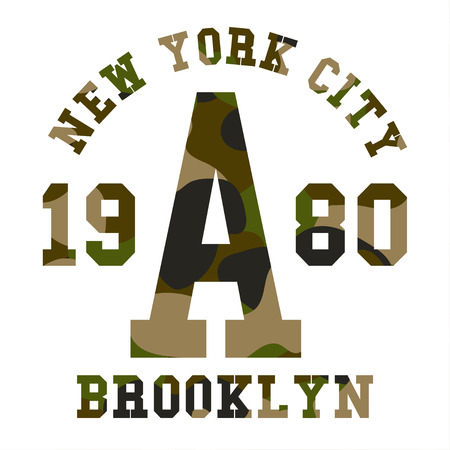 Camouflage typography for t-shirt print. Military camouflage with lettering New York City, Brooklyn. Vectorのイラスト素材