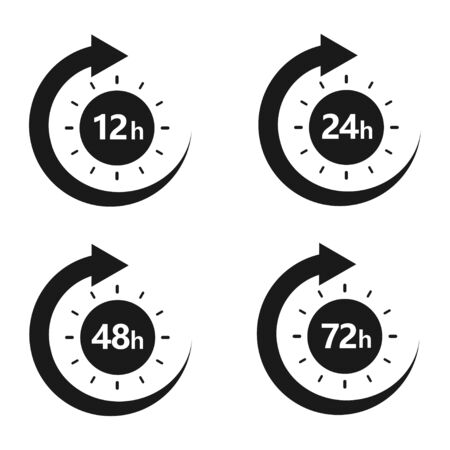 12, 24, 48 and 72 hours clock arrow. Work time effect or delivery service time. Vectorのイラスト素材