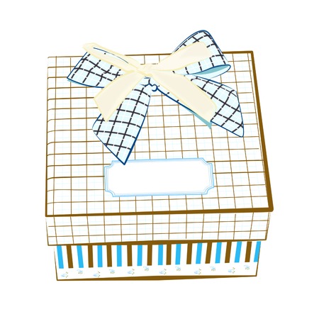 illustration of a gift box with stripes and two bows isolated on white backgroundの写真素材