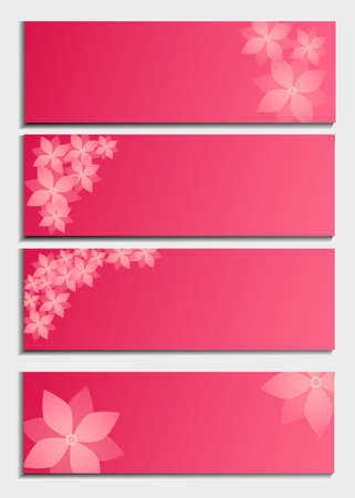 Set of horizontal banners with 3d blossoming flower isolated on background. Stylish trendy abstract wallpaper. Beautiful invitation or greeting card. Vector illustrationのイラスト素材