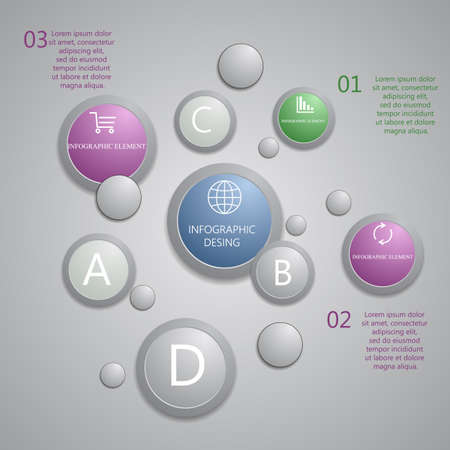 Modern presentation panel with glossy plastic buttons and shiny lights banners for business design, infographics, reports, number options, step presentation, progress or workflow layout. Clean styleのイラスト素材