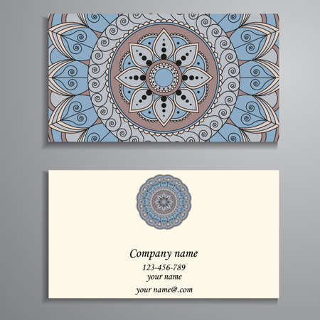 Business Card. Vintage decorative elements. Ornamental floral business cards, oriental pattern, vector illustration. Islam, Arabic, Indian, turkish, pakistan, chinese, ottoman motifs.のイラスト素材