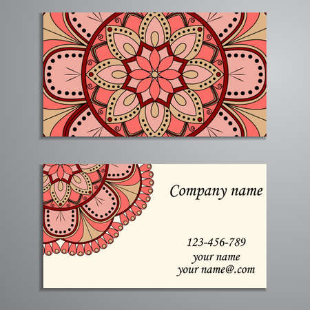 Business Card. Vintage decorative elements. Ornamental floral business cards, oriental pattern, vector illustration. Islam, Arabic, Indian, turkish, pakistan, chinese, ottoman motifs.のイラスト素材