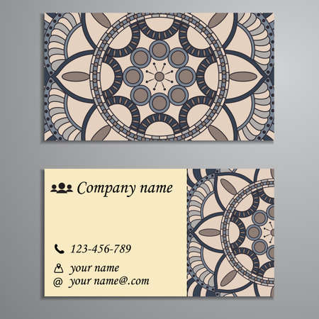 Invitation, business card or banner with text template. Round floral vector ornament. Lace. National pattern. Islam, Arabic, Indian, turkish, pakistan, chinese, ottoman motifs.のイラスト素材