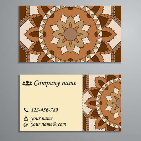 Invitation, business card or banner with text template. Round floral vector ornament. Lace. National pattern. Islam, Arabic, Indian, turkish, pakistan, chinese, ottoman motifs.のイラスト素材