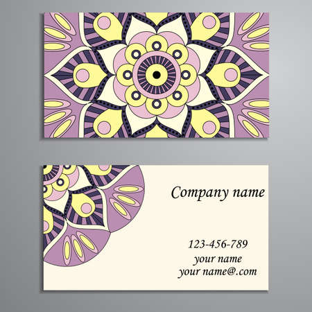 Invitation, business card or banner with text template. Round floral vector ornament. Lace. National pattern. Islam, Arabic, Indian, turkish, pakistan, chinese, ottoman motifs.のイラスト素材