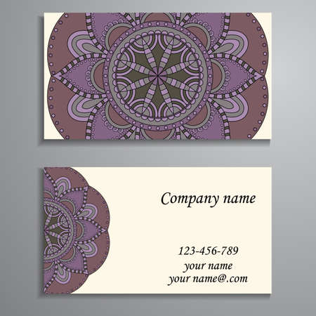 Invitation, business card or banner with text template. Round floral vector ornament. Lace. National pattern. Islam, Arabic, Indian, turkish, pakistan, chinese, ottoman motifs.のイラスト素材