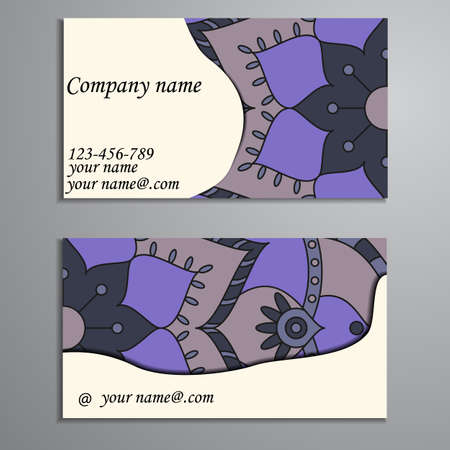 Invitation, business card or banner with text template. Round floral vector ornament. Lace. National pattern.  Islam, Arabic, Indian, turkish, pakistan, chinese, ottoman motifs.のイラスト素材