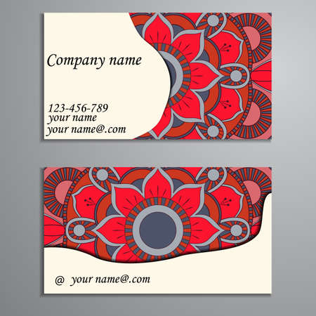 Invitation, business card or banner with text template. Round floral vector ornament. Lace. National pattern.  Islam, Arabic, Indian, turkish, pakistan, chinese, ottoman motifs.のイラスト素材