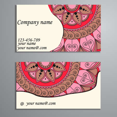 Invitation, business card or banner with text template. Round floral vector ornament. Lace. National pattern.  Islam, Arabic, Indian, turkish, pakistan, chinese, ottoman motifs.のイラスト素材