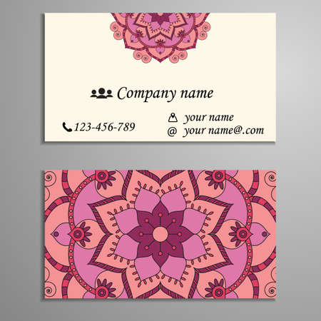 Invitation, business card or banner with text template. Round floral vector ornament. Lace. National pattern. Islam, Arabic, Indian, turkish, pakistan, chinese, ottoman motifs.のイラスト素材