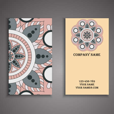 Invitation, business card or banner with text template. Round floral vector ornament. Lace. National pattern. Islam, Arabic, Indian, turkish, pakistan, chinese, ottoman motifs.のイラスト素材