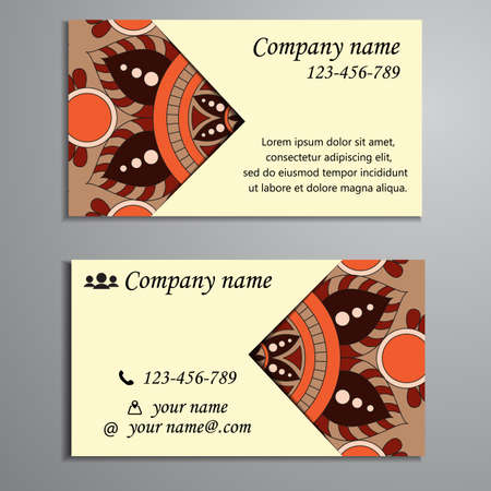 Invitation, business card or banner with text template. Round floral vector ornament. Lace. National pattern. Islam, Arabic, Indian, turkish, pakistan, chinese, ottoman motifs.のイラスト素材