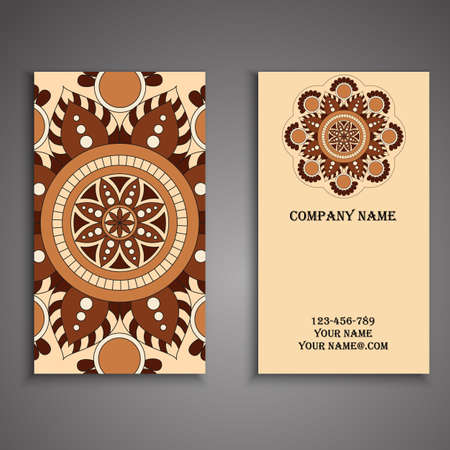 Invitation, business card or banner with text template. Round floral vector ornament. Lace. National pattern. Islam, Arabic, Indian, turkish, pakistan, chinese, ottoman motifs.のイラスト素材