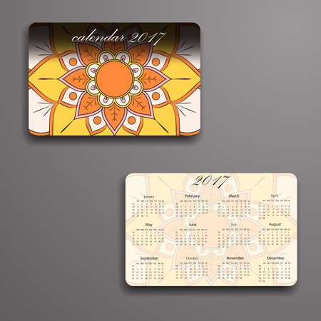 Vector calendar 2017 with decorative elements. Vector mandala design. Template can be used for web and print design.のイラスト素材