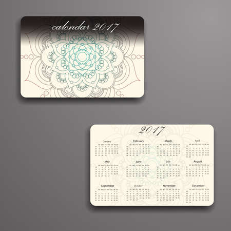 Vector calendar 2017 with decorative elements. Vector mandala design. Template can be used for web and print design.のイラスト素材