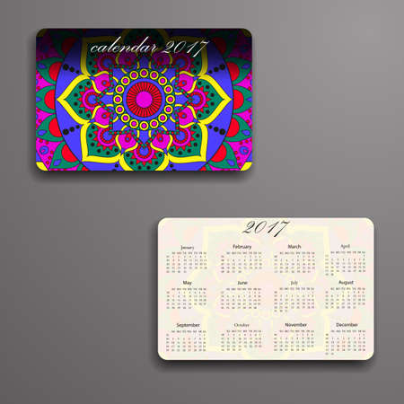 Vector calendar 2017 with decorative elements. Vector mandala design. Template can be used for web and print design.のイラスト素材