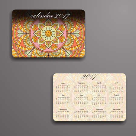 Vector calendar 2017 with decorative elements. Vector mandala design. Template can be used for web and print design.のイラスト素材