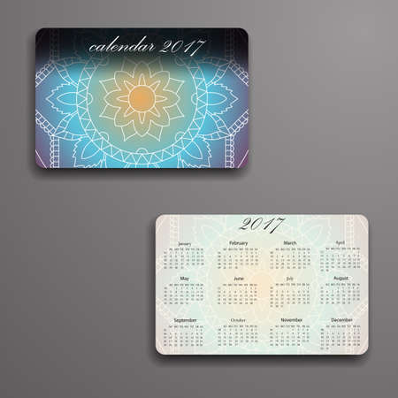 Vector calendar 2017 with decorative elements. Vector mandala design. Template can be used for web and print design.のイラスト素材