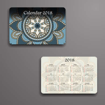 Vector calendar 2018 with decorative elements. Vector mandala design. Template can be used for web and print design.のイラスト素材