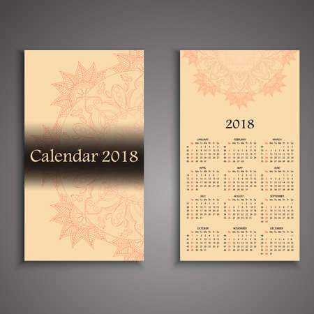 Vector calendar 2018 with decorative elements. Vector mandala design. Template can be used for web and print design.のイラスト素材