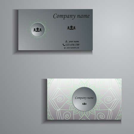 visiting card and business card big set. Floral mandala pattern and ornaments. Oriental design Layout, ottoman motifs. Front page and back page.のイラスト素材