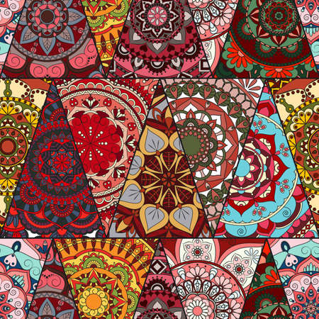 Seamless mandalas pattern. Vintage decorative elements with mandala. Hand drawn mandala background. Islam, Arabic mandala, Indian, mandala ottoman motifs. Perfect for printing on fabric or paper.のイラスト素材