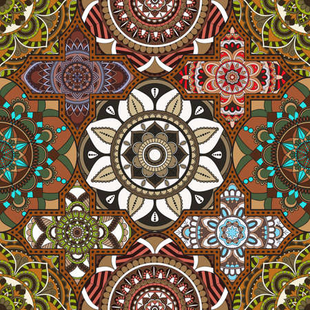 Patchwork pattern. Vintage decorative elements. Hand drawn background. Islam, Arabic, Indian, ottoman motifs. Perfect for printing on fabric or paper.のイラスト素材