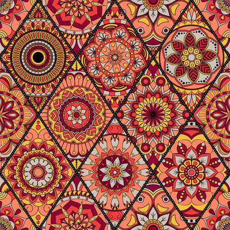 Seamless pattern. Vintage decorative elements. Hand drawn background. Islam, Arabic, Indian, ottoman motifs. Perfect for printing on fabric or paper.のイラスト素材