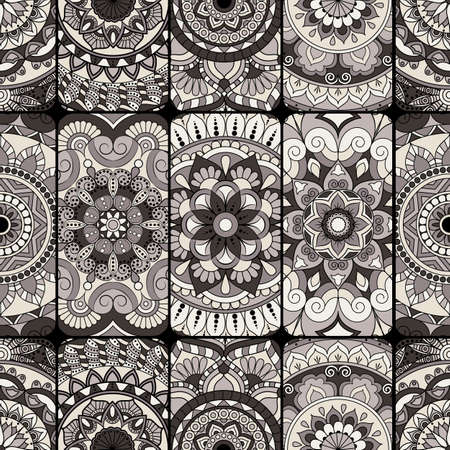 Seamless pattern tile with mandalas. Vintage decorative elements. Hand drawn background. Islam,...