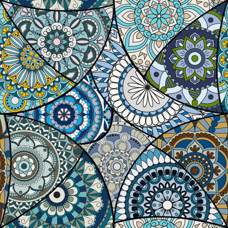 Seamless pattern tile with mandalas. Vintage decorative elements. Hand drawn background. Islam, Arabic, Indian, ottoman motifs. Perfect for printing on fabric or paper.のイラスト素材