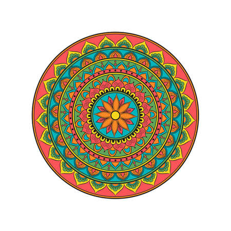 Flower Mandala, Oriental pattern in colored illustration.のイラスト素材